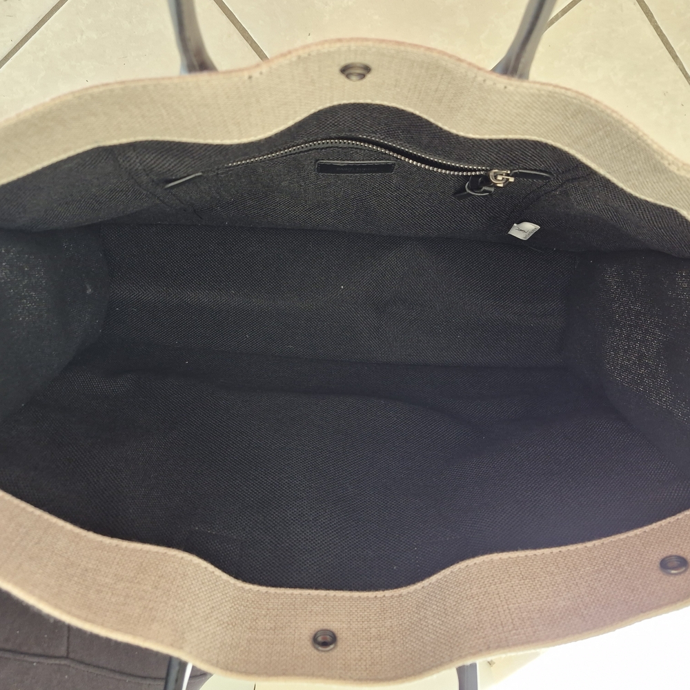Saint Laurent Beige Canvas Rive Gauche Tote with Black Trim - Picture 3 of 4